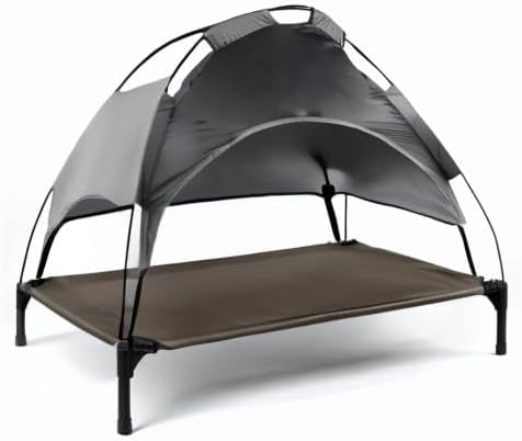 Elevated Dog Bed with Canopy Shade Portable Raised Cooling Ideal for Camping Home Garden Waterproof Washable & Breathable Oxford Fabric (Extra-Large)