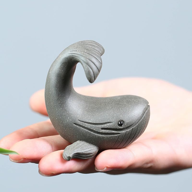 Hand-Made Tea Pet Whale Funny Cute Purple Clay Statue Kung Fu Tea Tray Decor Lover's Gift Home Office Desk Feng Shui Ornament(Gift Box)
