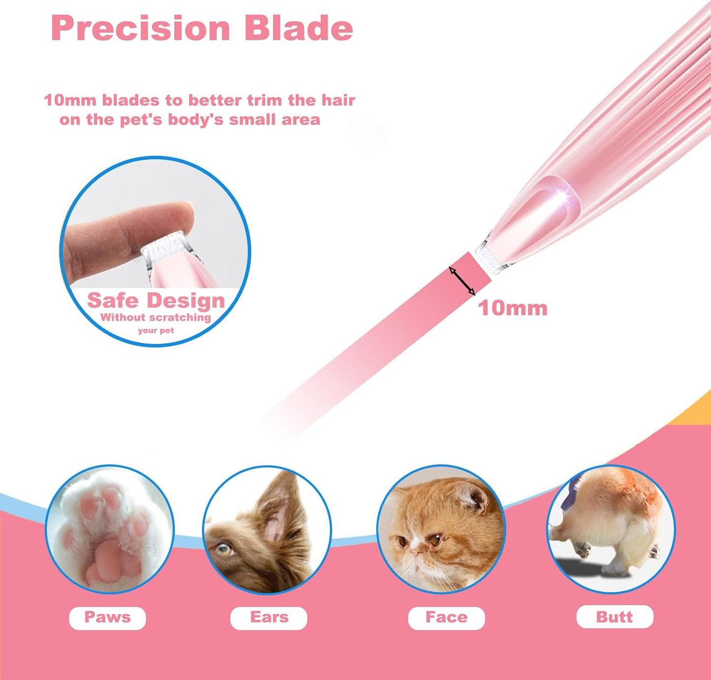 Upgrade Paw Trimmer for Cat and Dog,Cat and Dog Grooming Kit with LED Light,Small Dog Clippers,Low Noise Cordless Cat Shaver,for Face,Eyes, Ears(Pink)