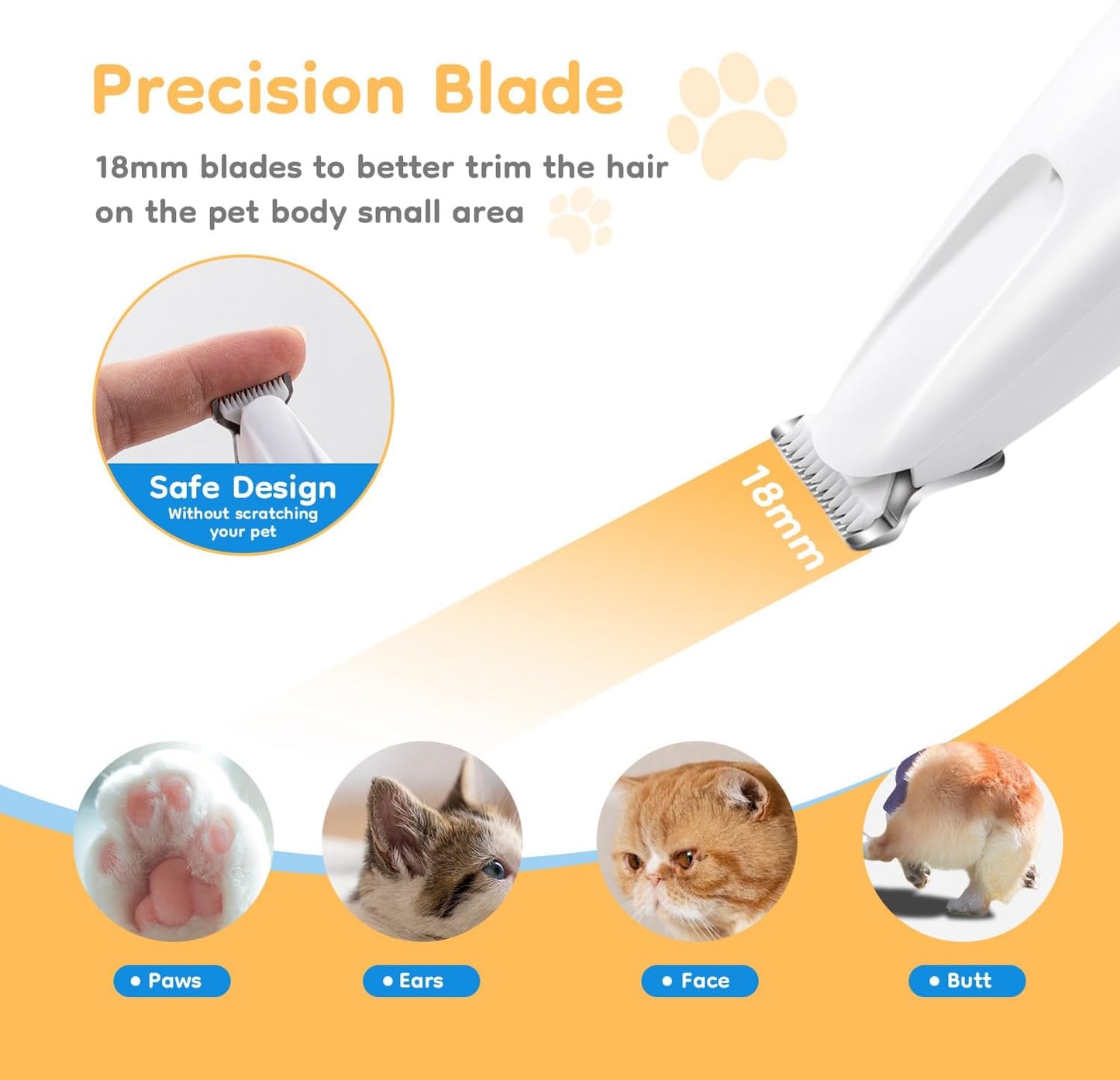 Pet Paws Trimmer with LED Light, Rechargeable Dog/Cat Hair Shaver Grooming Clipper,Waterproof Pet Razor for Eyes, Face, Ears, Small Areas