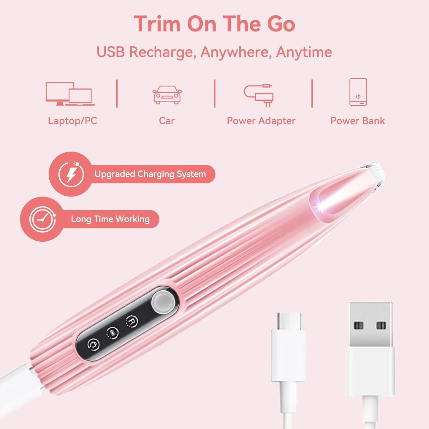 Upgrade Paw Trimmer for Cat and Dog,Cat and Dog Grooming Kit with LED Light,Small Dog Clippers,Low Noise Cordless Cat Shaver,for Face,Eyes, Ears(Pink)