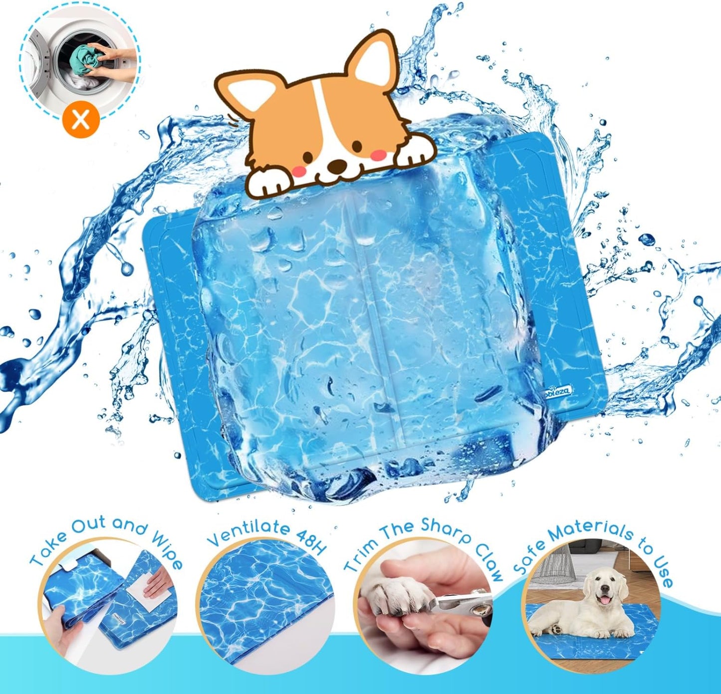 Dog Cooling Mat, M 65x50cm Durable Leakproof Pet Cool Mat, Non-Toxic Gel Self Cooling Pads, Scratch-Resistant Cooling Bed Mattress for Medium Dogs Cats Puppy in Hot Summer, Blue