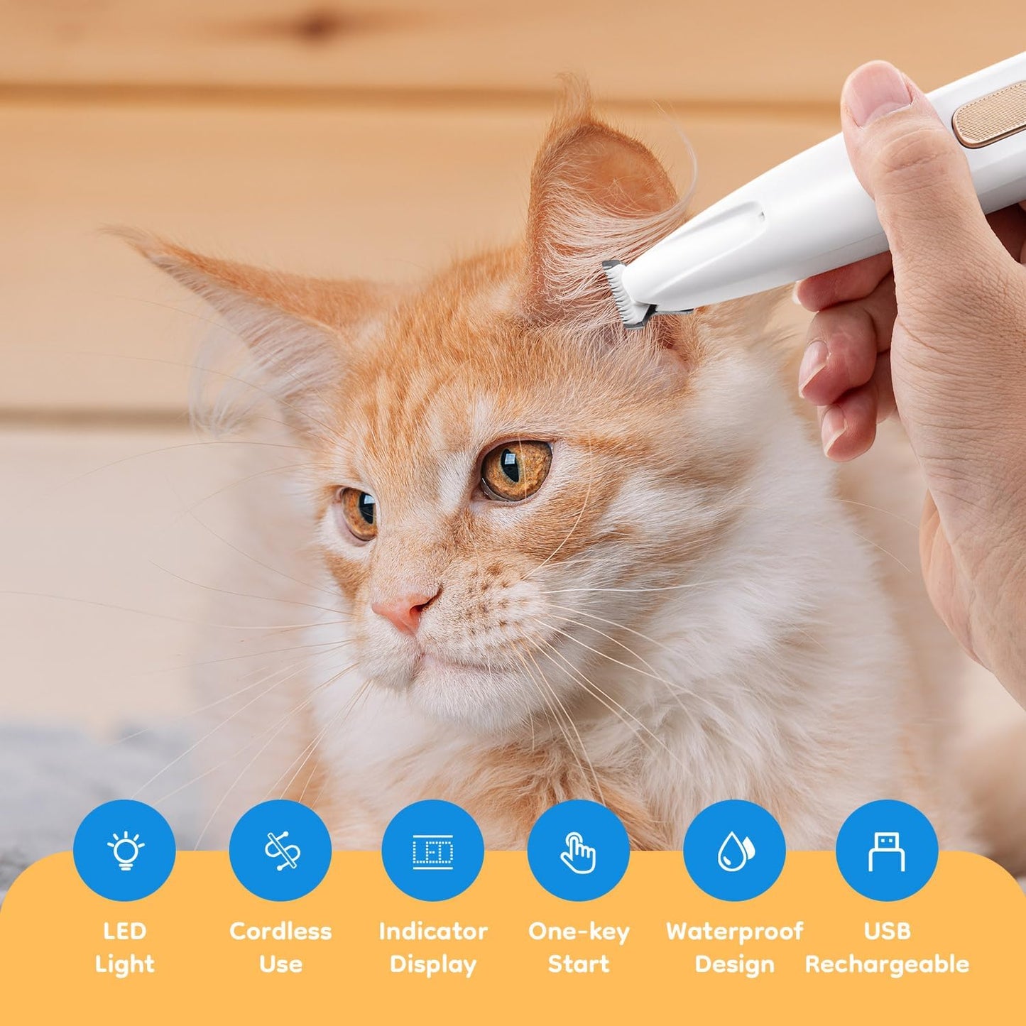 Pet Paws Trimmer with LED Light, Rechargeable Dog/Cat Hair Shaver Grooming Clipper,Waterproof Pet Razor for Eyes, Face, Ears, Small Areas