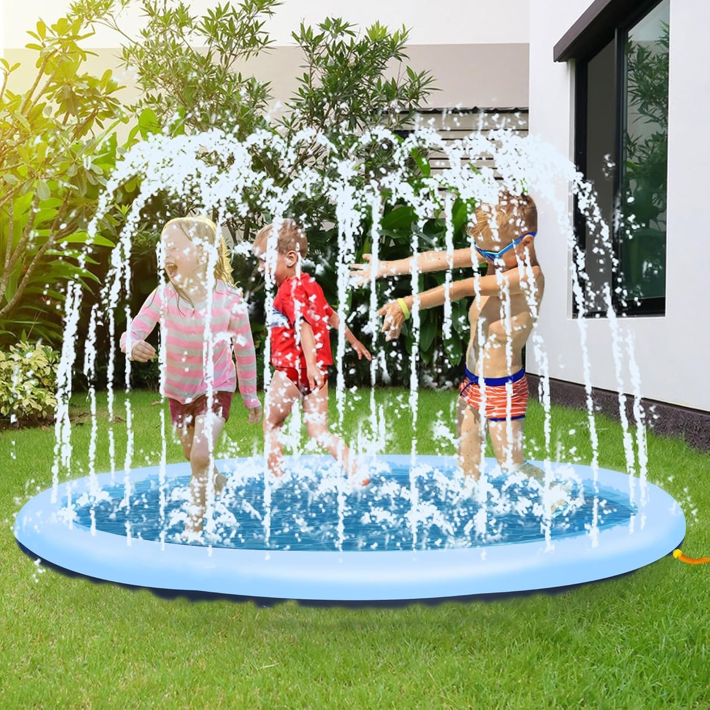 Sprinklers Pad for Kids & Dogs,170cm Large Non-Slip Splash Pad Spray Mat Paddling Pools,Summer Outdoor Garden Water Play Swimming Bathing Pool for Boys & Girls & Pet