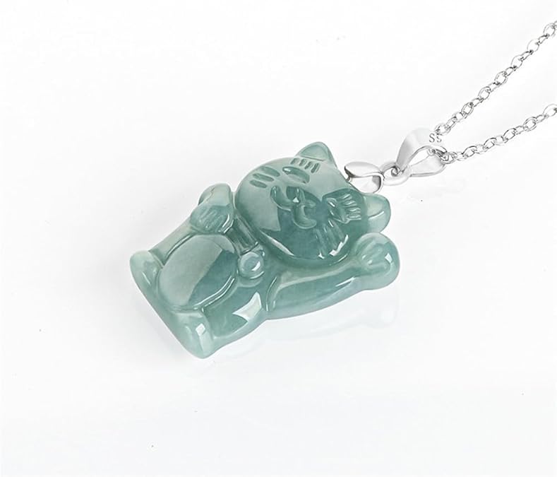Dainty Lucky Cat Jade Choker Necklace for Women Cute S925 Sterling Silver Grade a Natural Jadeite Lovely Kitten Pet Animal Pendant Chain Necklaces Hypoallergenic Handmade Fashion Jewelry for Her