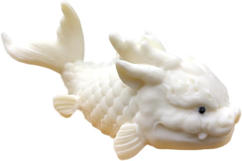 Hand-Made Tea Pet Dragon Fish Cute Cryprinus Carpiod Ceramic Statue Kung Fu Tea Tray Decor Tea Lover's Gift Home Office Desk Feng Shui Ornament (White)