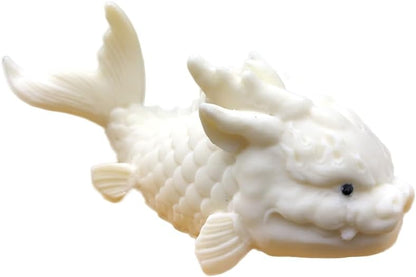 Hand-Made Tea Pet Dragon Fish Cute Cryprinus Carpiod Ceramic Statue Kung Fu Tea Tray Decor Tea Lover's Gift Home Office Desk Feng Shui Ornament (White)