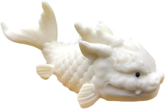 Hand-Made Tea Pet Dragon Fish Cute Cryprinus Carpiod Ceramic Statue Kung Fu Tea Tray Decor Tea Lover's Gift Home Office Desk Feng Shui Ornament (White)