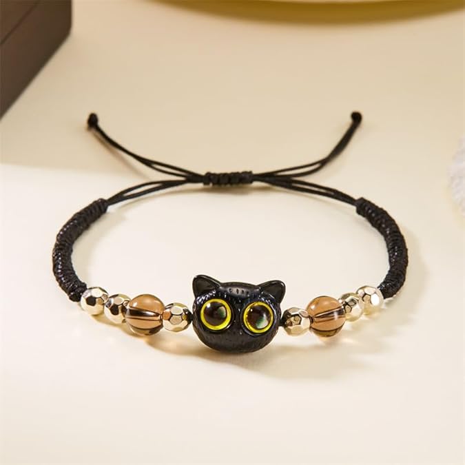 2Pcs Natural Stone Cat Paw Bracelet for Women Handmade Cute kitty/Dog Puppy Bracelet Personalized Adjustable Braided Rope Jewelry Couples Promise Friendship Animal Lover Gift