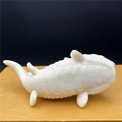 Hand-Made Tea Pet Dragon Fish Cute Cryprinus Carpiod Ceramic Statue Kung Fu Tea Tray Decor Tea Lover's Gift Home Office Desk Feng Shui Ornament (White)