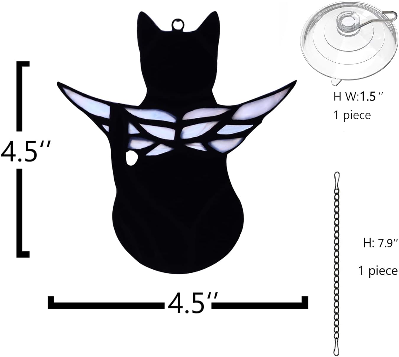 Handmade Black Cat Memorial Gifts - Stained Glass Pet Sympathy Gift with Angel Wings, Window Hanging Memorial Decor for Cat Lovers (Loss of Pet, Rainbow Bridge)