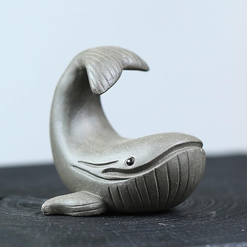 Hand-Made Tea Pet Whale Funny Cute Purple Clay Statue Kung Fu Tea Tray Decor Lover's Gift Home Office Desk Feng Shui Ornament(Gift Box)