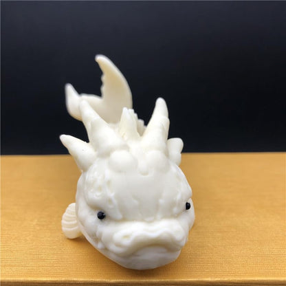 Hand-Made Tea Pet Dragon Fish Cute Cryprinus Carpiod Ceramic Statue Kung Fu Tea Tray Decor Tea Lover's Gift Home Office Desk Feng Shui Ornament (White)