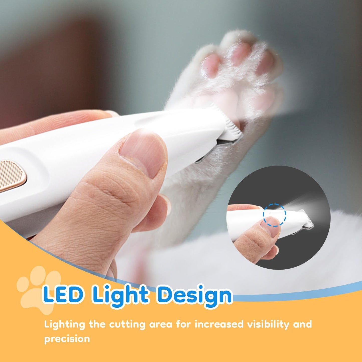 Pet Paws Trimmer with LED Light, Rechargeable Dog/Cat Hair Shaver Grooming Clipper,Waterproof Pet Razor for Eyes, Face, Ears, Small Areas