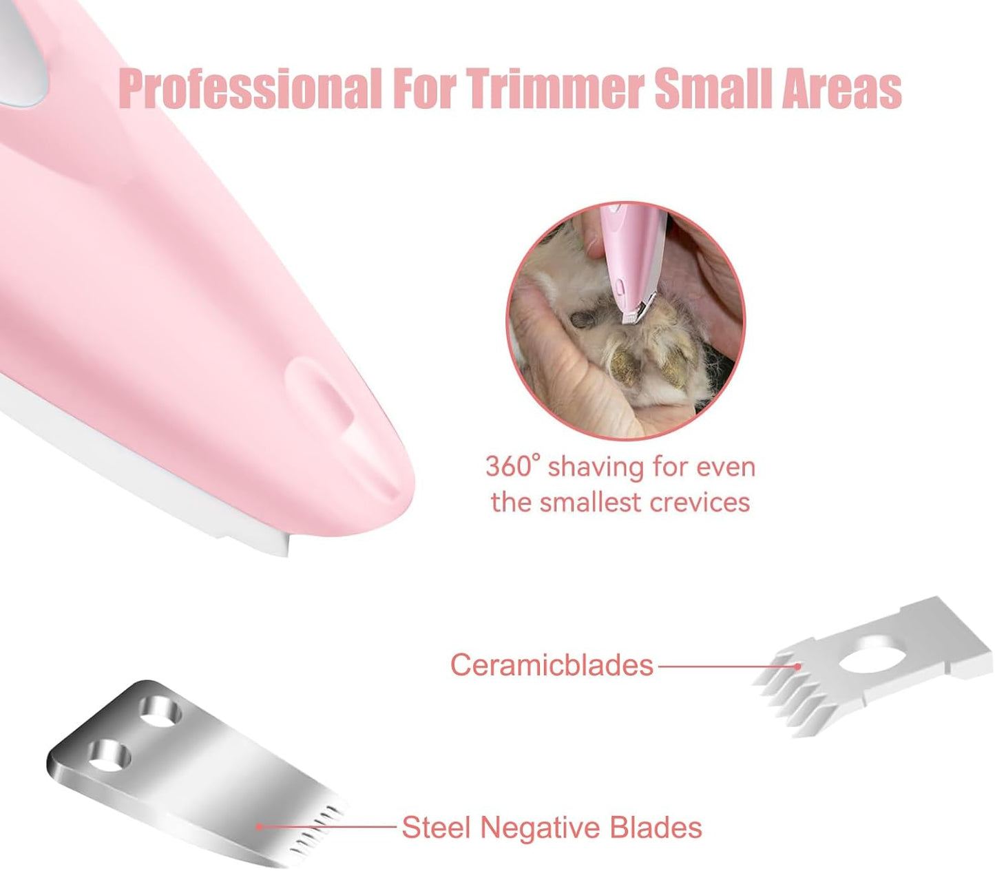 Upgrade Paw Trimmer for Cat and Dog,Cat and Dog Grooming Kit with LED Light,Small Dog Clippers,Low Noise Cordless Cat Shaver,for Face,Eyes, Ears(Pink)