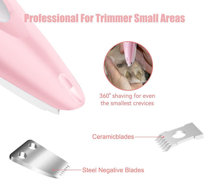 Upgrade Paw Trimmer for Cat and Dog,Cat and Dog Grooming Kit with LED Light,Small Dog Clippers,Low Noise Cordless Cat Shaver,for Face,Eyes, Ears(Pink)