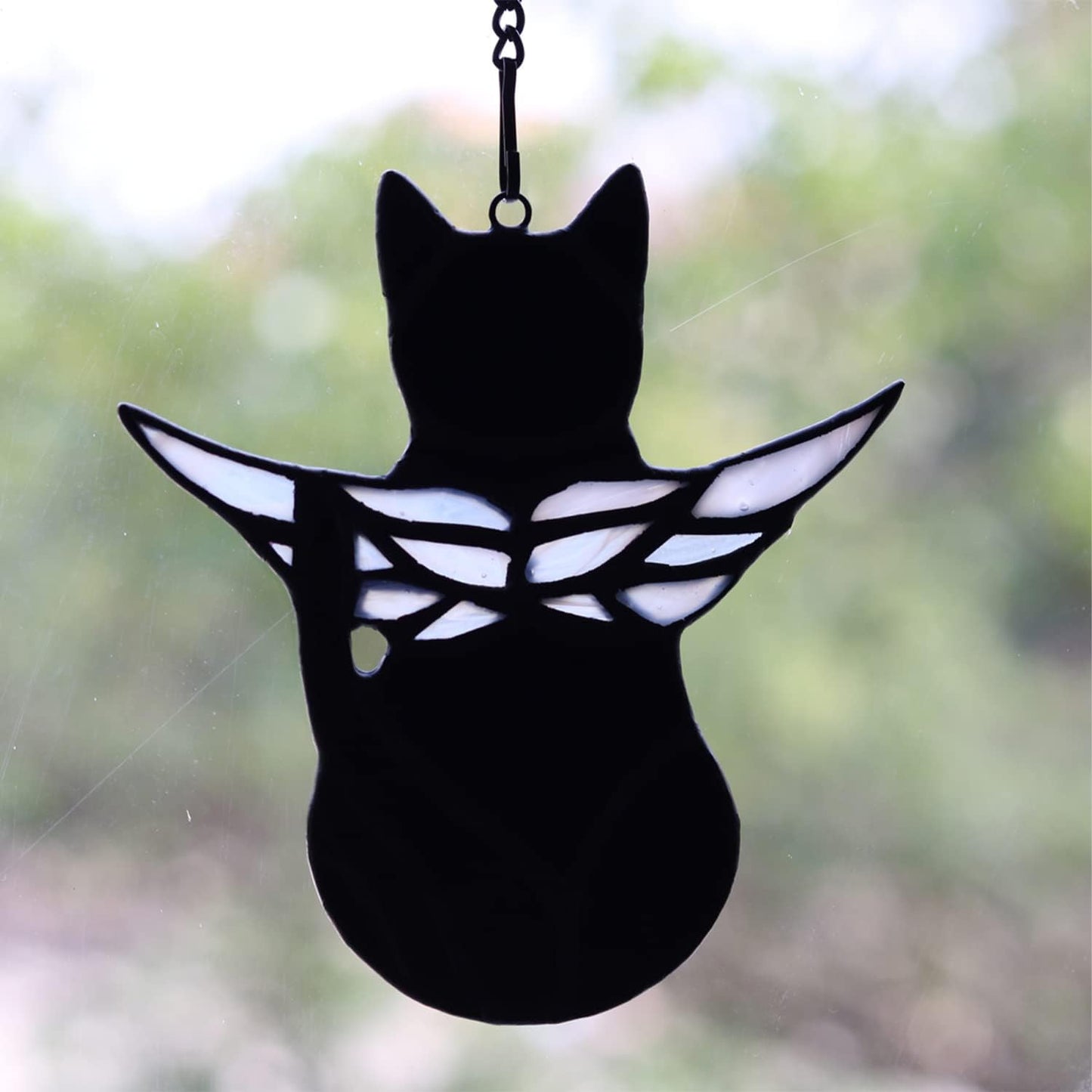 Handmade Black Cat Memorial Gifts - Stained Glass Pet Sympathy Gift with Angel Wings, Window Hanging Memorial Decor for Cat Lovers (Loss of Pet, Rainbow Bridge)