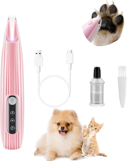Upgrade Paw Trimmer for Cat and Dog,Cat and Dog Grooming Kit with LED Light,Small Dog Clippers,Low Noise Cordless Cat Shaver,for Face,Eyes, Ears(Pink)