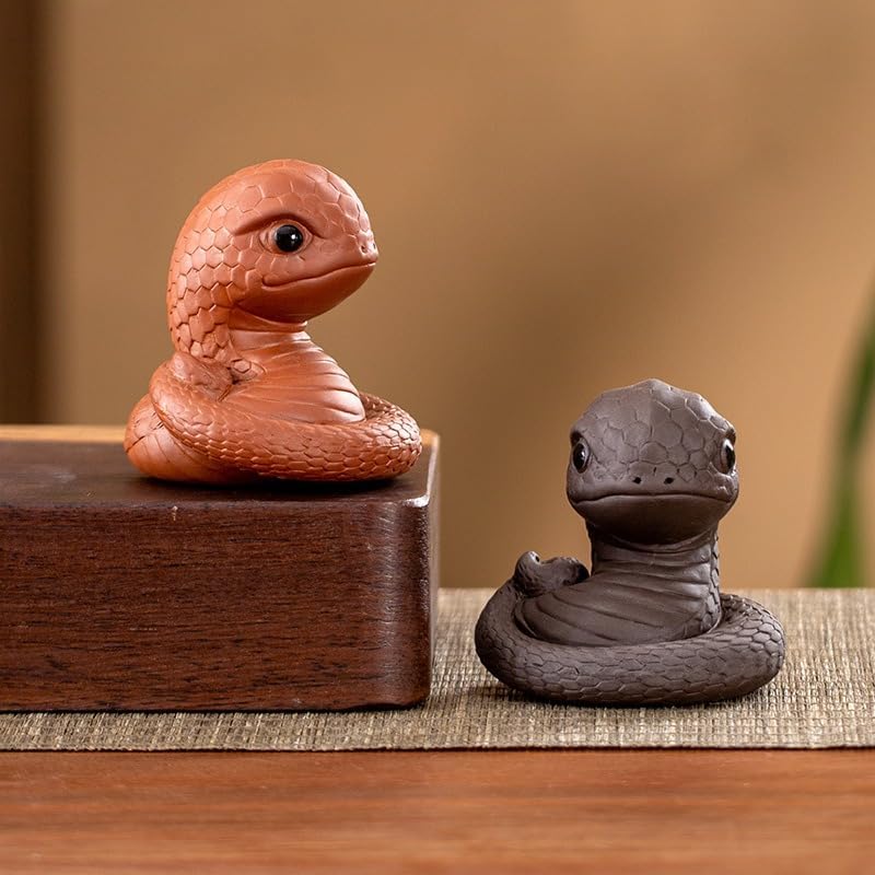 Chinese Zisha Snake Tea Pet, Ceramic Tea Pet, Handmade Purple Clay Tea Pet for Kung Fu Tea Tray, Tea Pet Decorate Kungfu Tea Tray Accessories (Red)