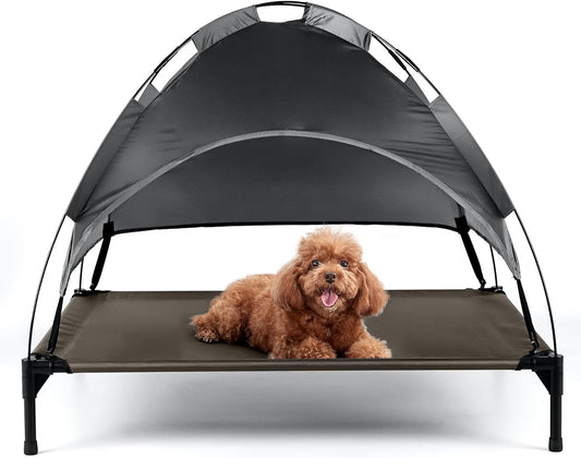 Elevated Dog Bed with Canopy Shade Portable Raised Cooling Ideal for Camping Home Garden Waterproof Washable & Breathable Oxford Fabric (Extra-Large)