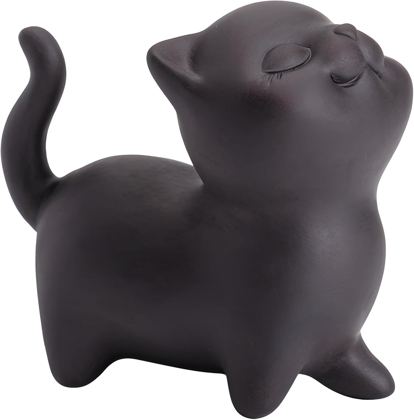 Hand-made Purple Clay Cat Tea Pet Cute Lucky Statue Kung Fu Tea Tray Decor Tea Lover's Gift Home Office Desk Feng Shui Ornament (Black)