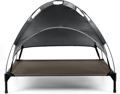 Elevated Dog Bed with Canopy Shade Portable Raised Cooling Ideal for Camping Home Garden Waterproof Washable & Breathable Oxford Fabric (Extra-Large)