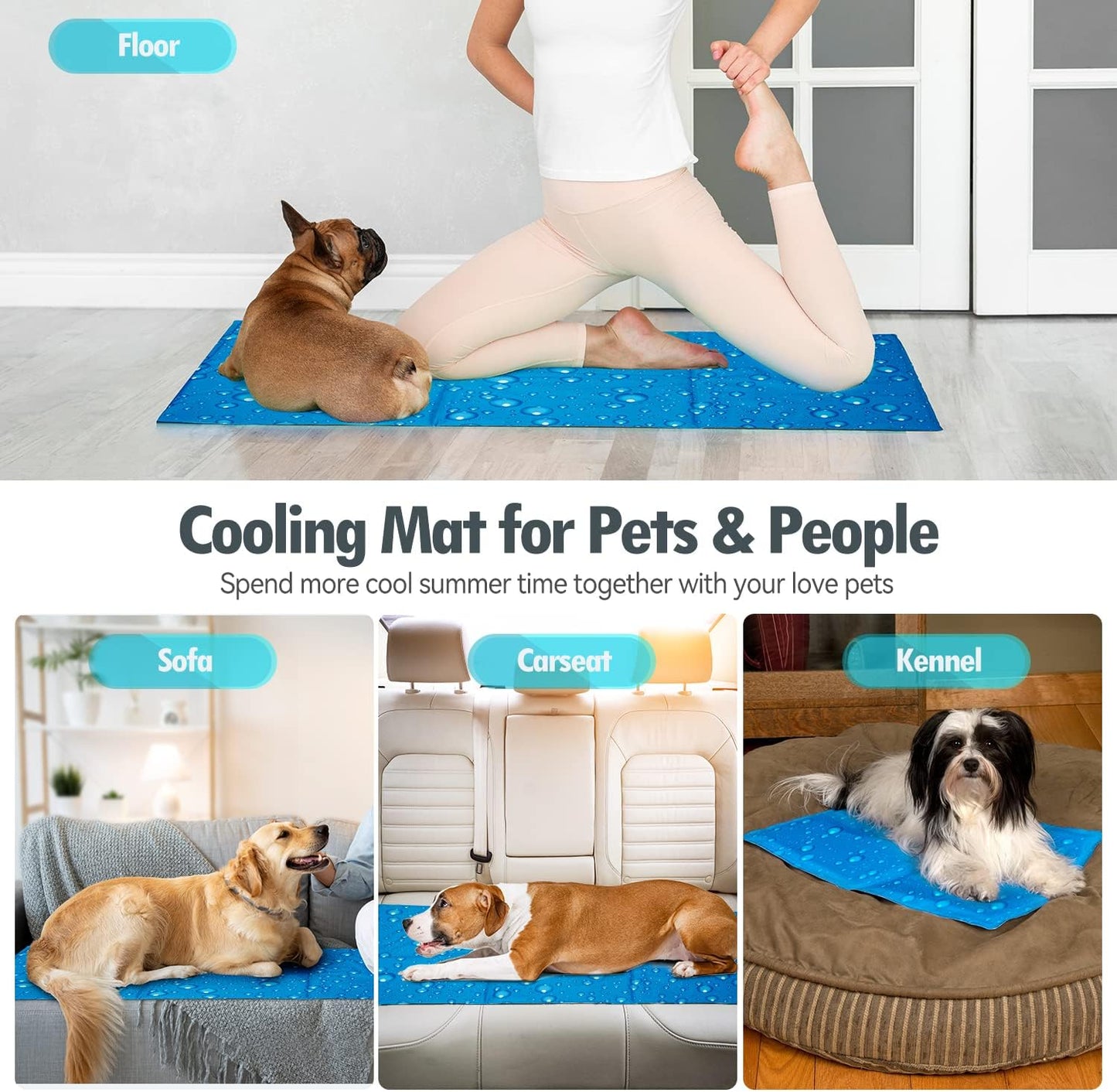 Dog Cooling Mat Large 90x50cm, Scratch-resistant Durable Pet Cool Mat Non-Toxic Gel Self Cooling Pad for Dogs Cats, Keep Pets Cool in Hot Summer, Double-Sided Use for Kennel Crate Home Travel