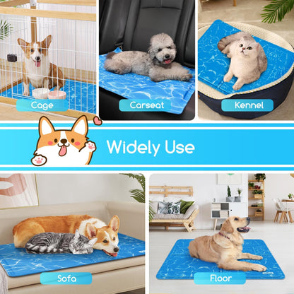 Dog Cooling Mat, M 65x50cm Durable Leakproof Pet Cool Mat, Non-Toxic Gel Self Cooling Pads, Scratch-Resistant Cooling Bed Mattress for Medium Dogs Cats Puppy in Hot Summer, Blue