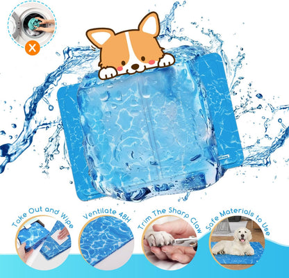 Dog Cooling Mat, M 65x50cm Durable Leakproof Pet Cool Mat, Non-Toxic Gel Self Cooling Pads, Scratch-Resistant Cooling Bed Mattress for Medium Dogs Cats Puppy in Hot Summer, Blue