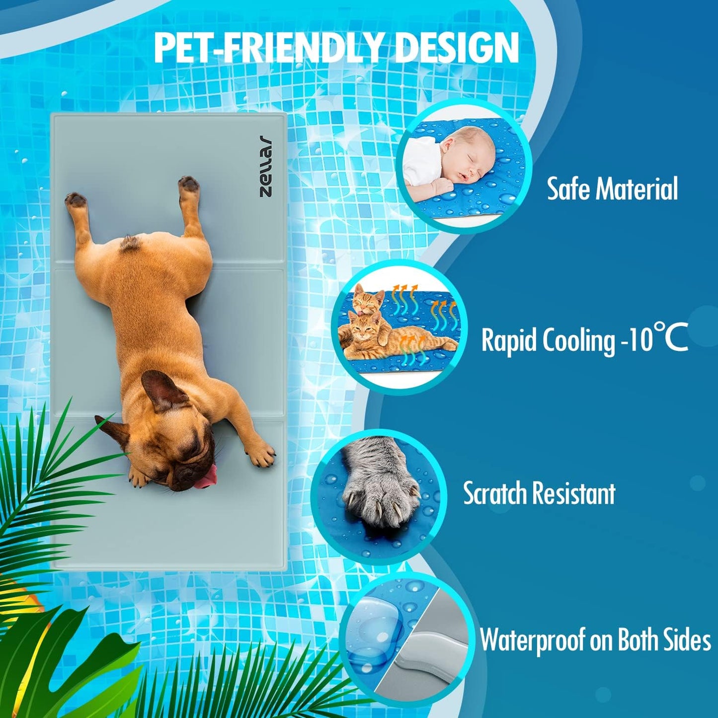 Dog Cooling Mat Large 90x50cm, Scratch-resistant Durable Pet Cool Mat Non-Toxic Gel Self Cooling Pad for Dogs Cats, Keep Pets Cool in Hot Summer, Double-Sided Use for Kennel Crate Home Travel