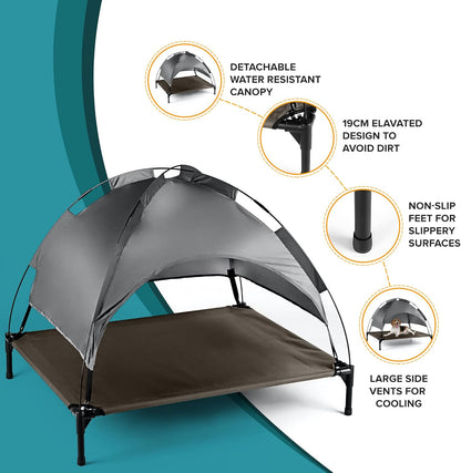 Elevated Dog Bed with Canopy Shade Portable Raised Cooling Ideal for Camping Home Garden Waterproof Washable & Breathable Oxford Fabric (Extra-Large)