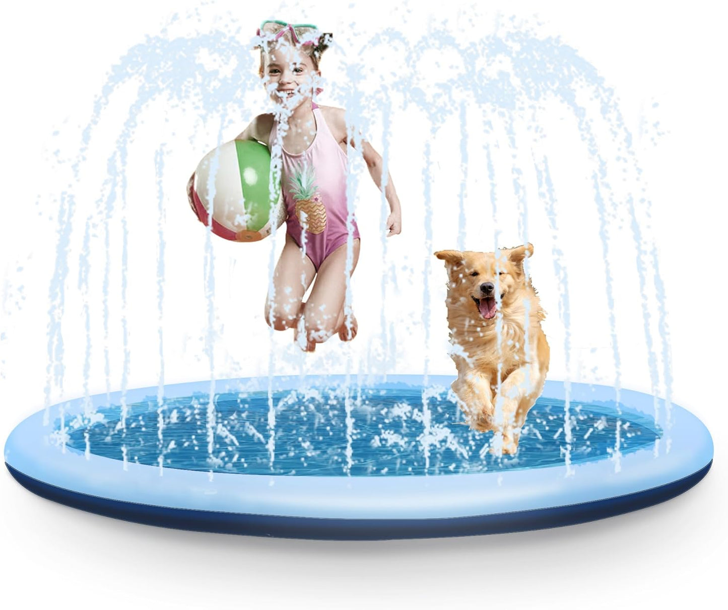 Sprinklers Pad for Kids & Dogs,170cm Large Non-Slip Splash Pad Spray Mat Paddling Pools,Summer Outdoor Garden Water Play Swimming Bathing Pool for Boys & Girls & Pet