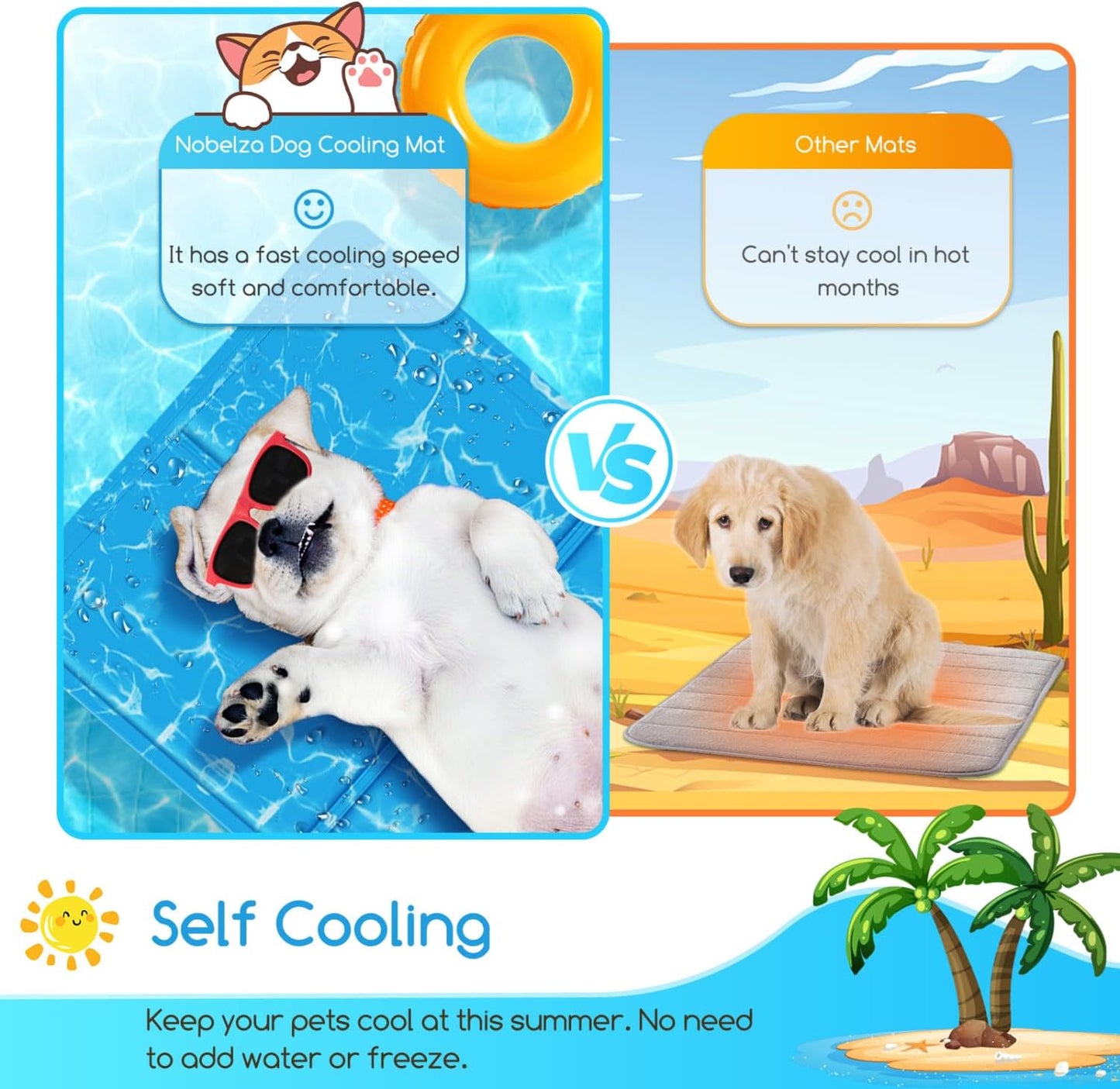 Dog Cooling Mat, M 65x50cm Durable Leakproof Pet Cool Mat, Non-Toxic Gel Self Cooling Pads, Scratch-Resistant Cooling Bed Mattress for Medium Dogs Cats Puppy in Hot Summer, Blue
