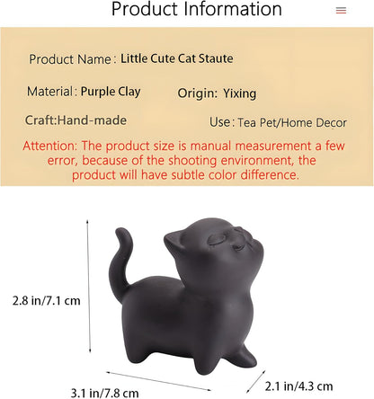 Hand-made Purple Clay Cat Tea Pet Cute Lucky Statue Kung Fu Tea Tray Decor Tea Lover's Gift Home Office Desk Feng Shui Ornament (Black)