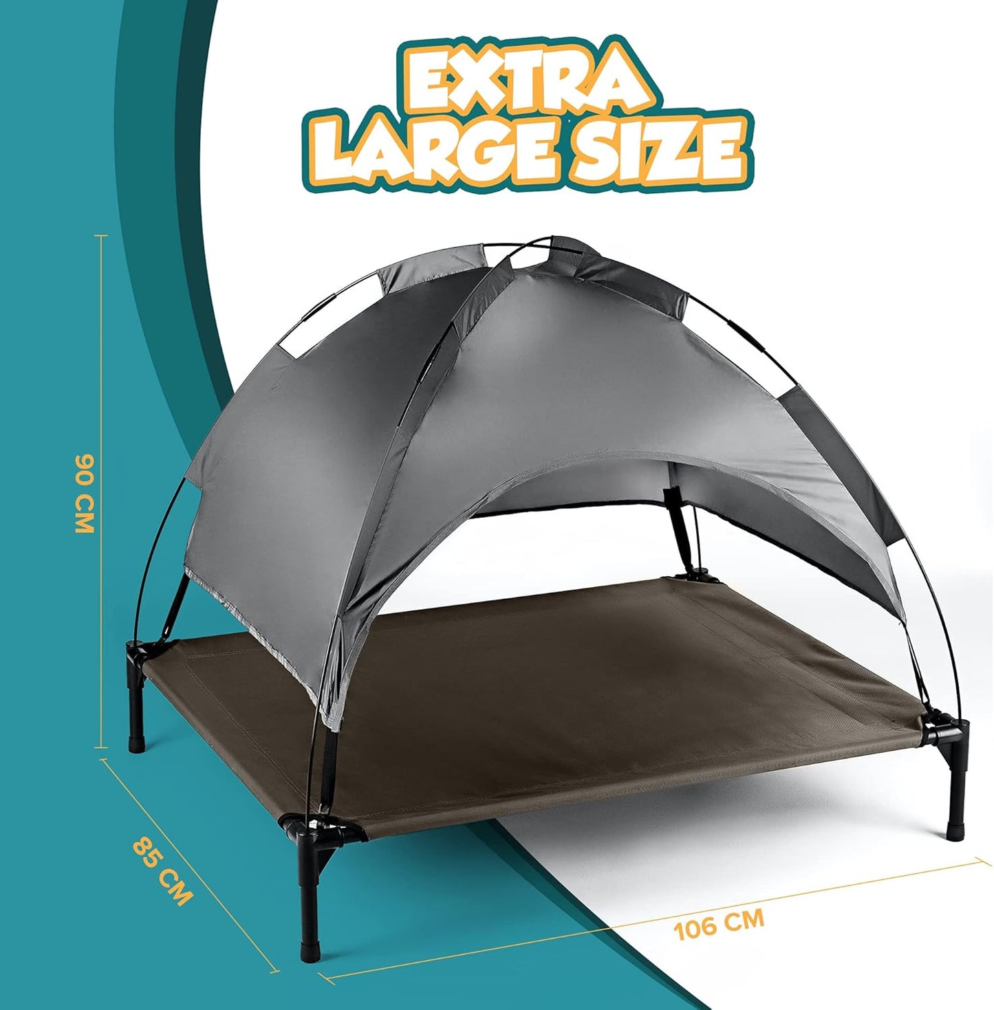 Elevated Dog Bed with Canopy Shade Portable Raised Cooling Ideal for Camping Home Garden Waterproof Washable & Breathable Oxford Fabric (Extra-Large)
