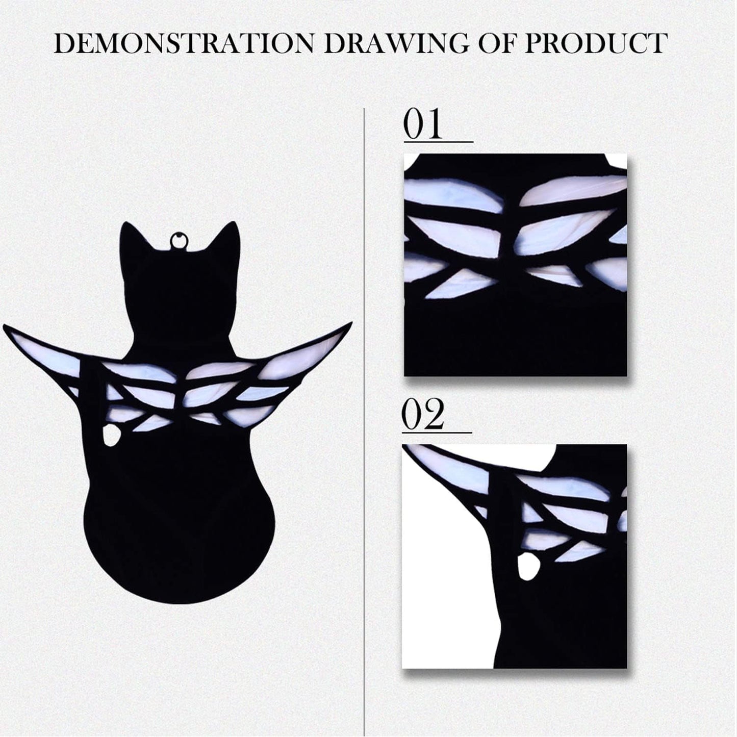 Handmade Black Cat Memorial Gifts - Stained Glass Pet Sympathy Gift with Angel Wings, Window Hanging Memorial Decor for Cat Lovers (Loss of Pet, Rainbow Bridge)