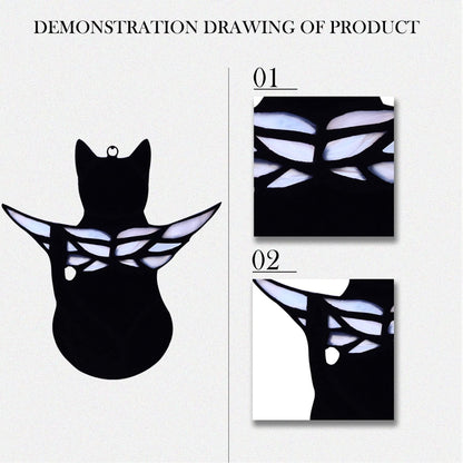 Handmade Black Cat Memorial Gifts - Stained Glass Pet Sympathy Gift with Angel Wings, Window Hanging Memorial Decor for Cat Lovers (Loss of Pet, Rainbow Bridge)